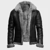 Aviator Black RAF B3 Shearling Grey Fur Leather Jacket (3)