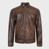 Men's Vintage Retro Waxed Distressed Brown Motorcycle Leather Jacket (3)