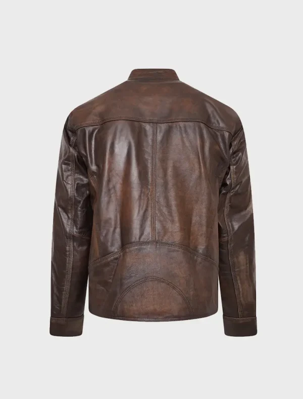 Men's Vintage Retro Waxed Distressed Brown Motorcycle Leather Jacket