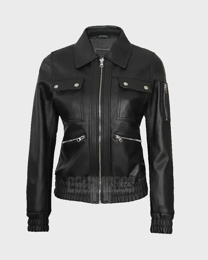 Women Biker Black Leather Jacket