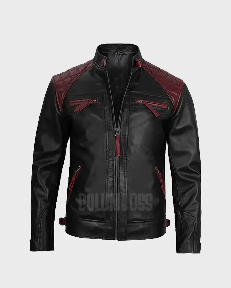 Dual Tone Quilted Shoulder Biker Jacket