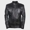 Mens Cafe Racer Black Leather Moto Jacket