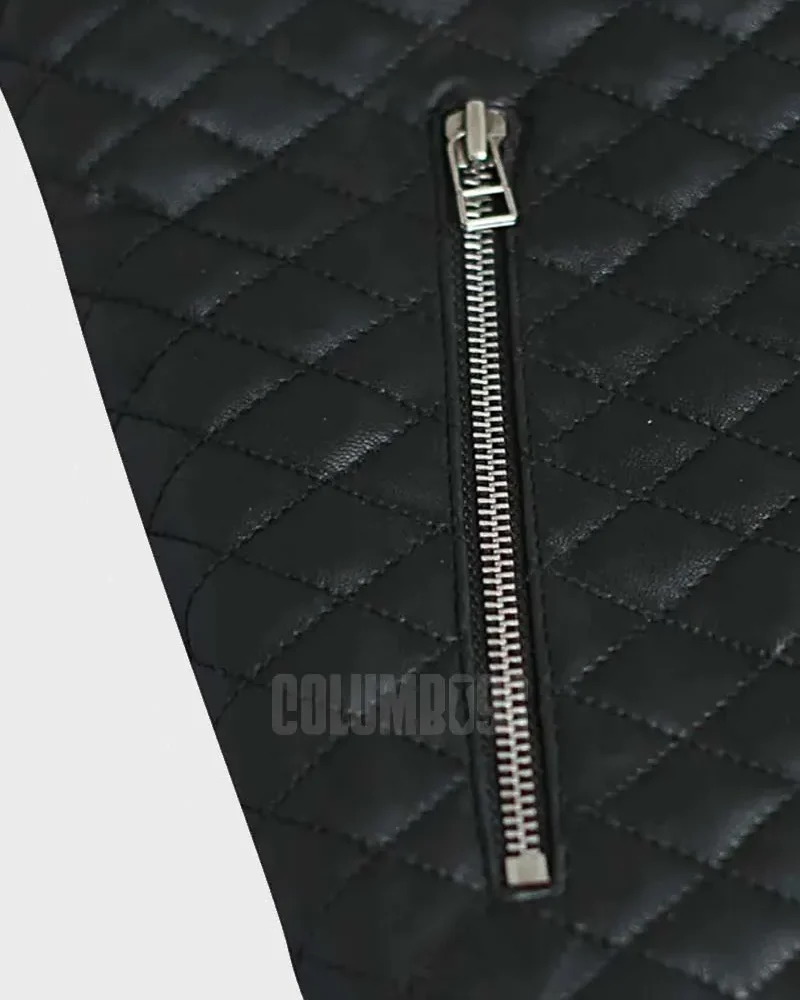 Black Bomber Jacket with Quilted Leather Design