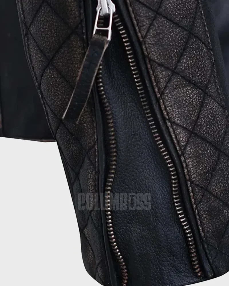 Classic Black Leather Jacket with British Flag Design