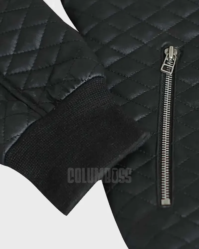 Diamond Pattern Motorcycle Bomber Jacket – Black