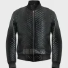 Diamond Stitch Black Leather Motorcycle Jacket – Men’s