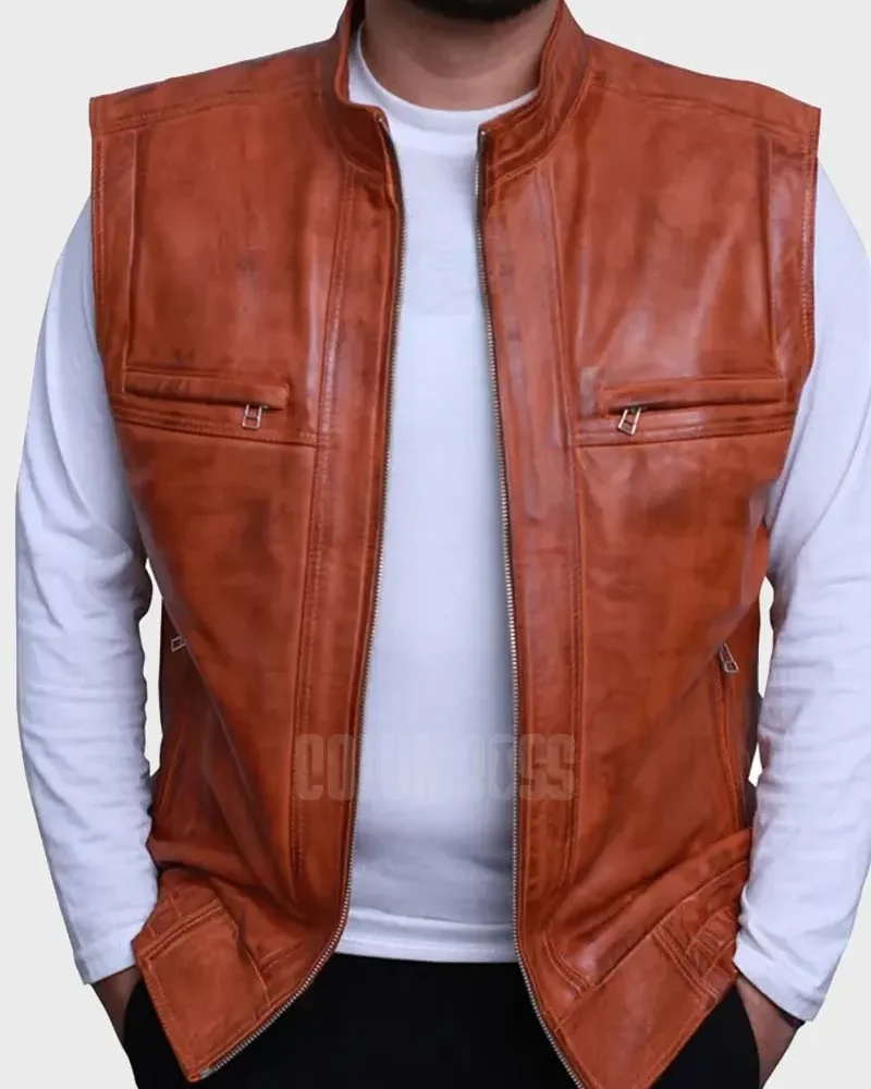 Men’s Brown Leather Vest – Rocker Rider Style