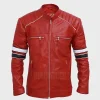 Men’s Leather Moto Jacket with Red Racing Stripes