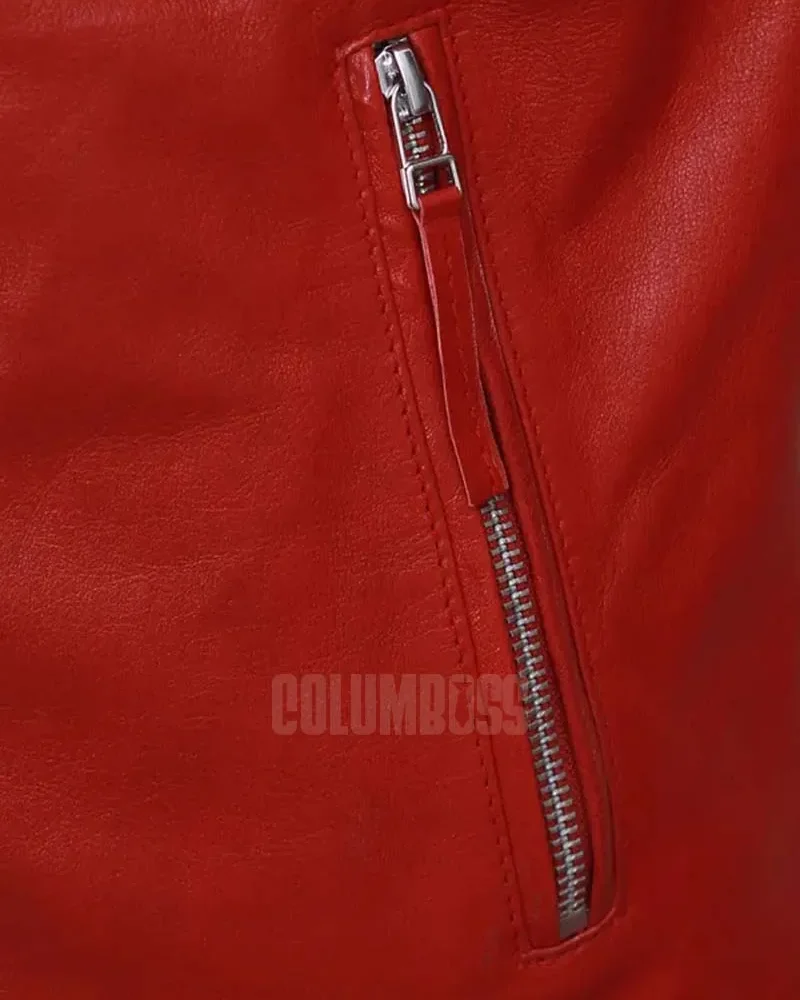 Men’s Slim Fit Red Stripe Moto Jacket