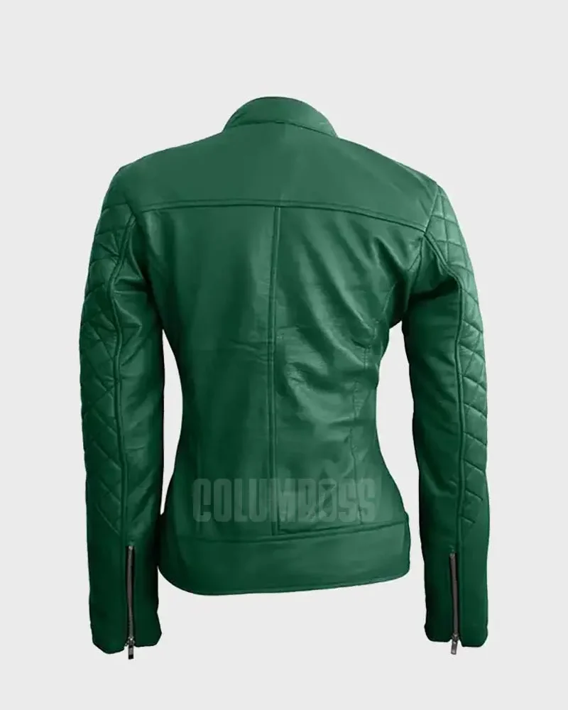 Quilted Premium Leather Jacket – Green Women’s Style