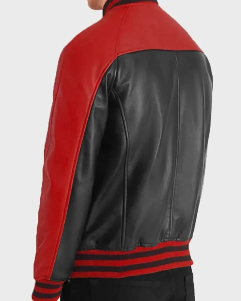 Genuine Leather Bomber Jacket Red & Black