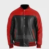 Leather Bomber Jacket Men Red Black