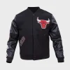 Men’s Chicago Bulls Black Bomber Leather Jacket
