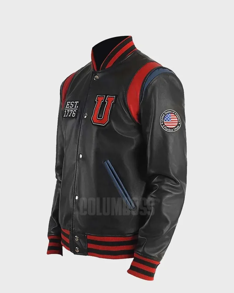 Men's Liberate USA Black Leather Varsity Jacket