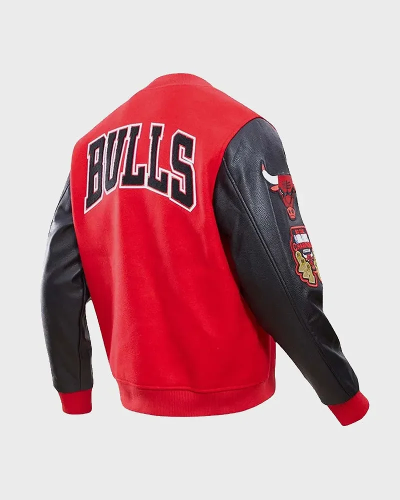 Official Bulls Red & Black Letterman Jacket