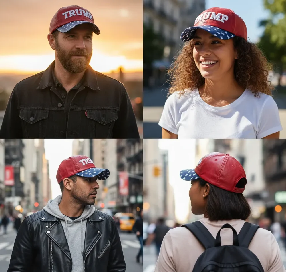 TRUMP US FLAG LEATHER CAPS HATS