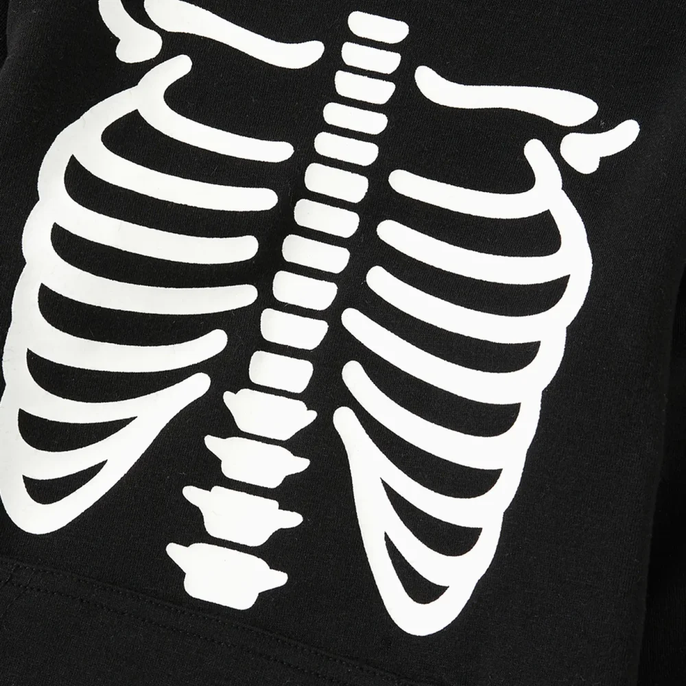 Dark Skeleton Graphic Print Black Pullover Hoodie