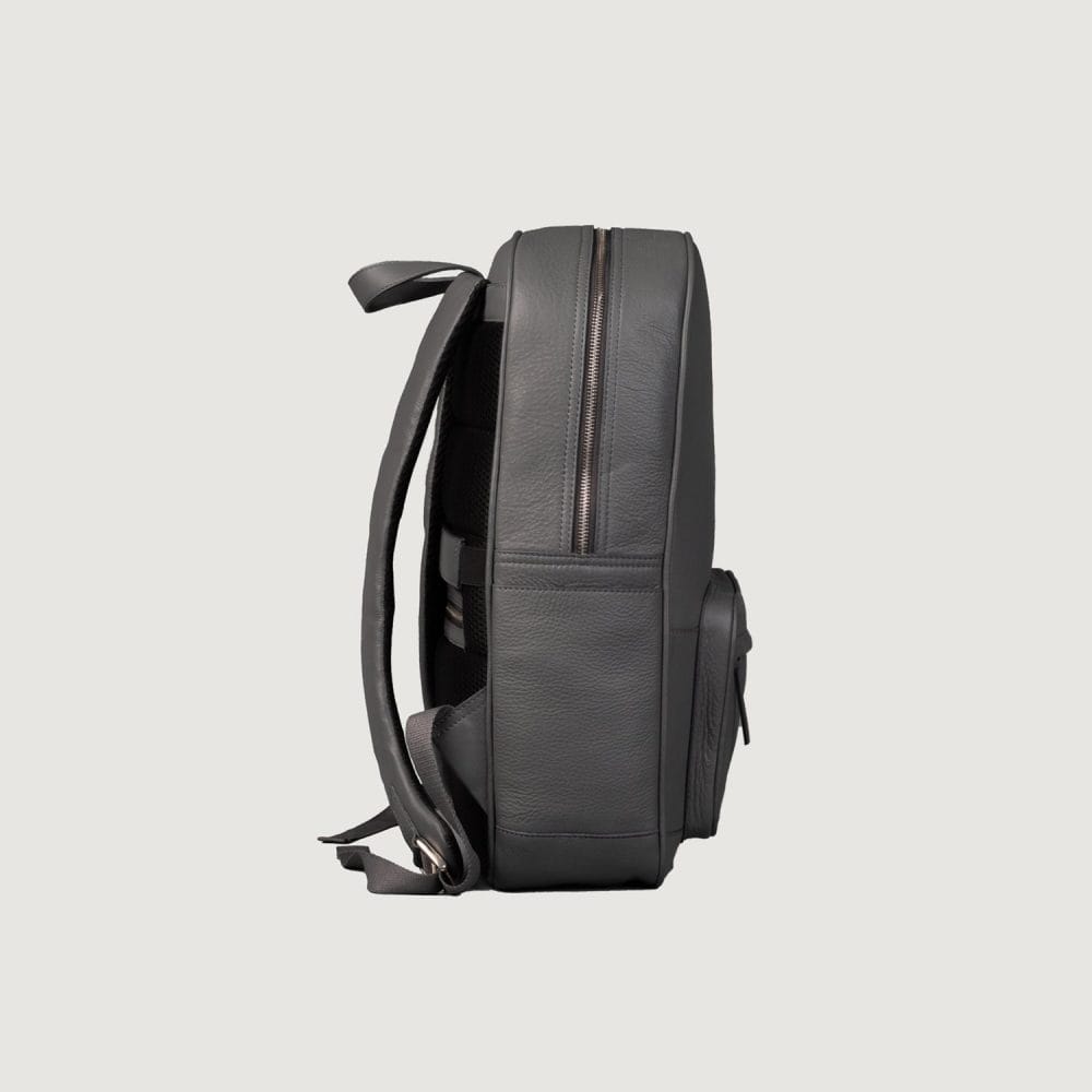 Charcoal Full-Grain Leather Commuter Laptop Backpack - Grey