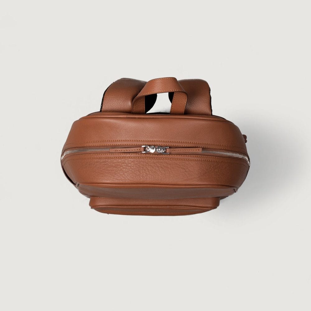 Cognac Full-Grain Milled Leather Everyday Business Backpack
