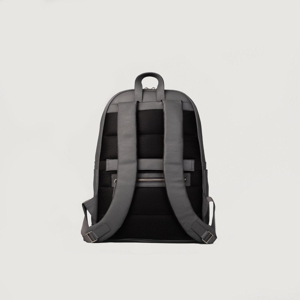 Charcoal Full-Grain Leather Commuter Laptop Backpack - Grey