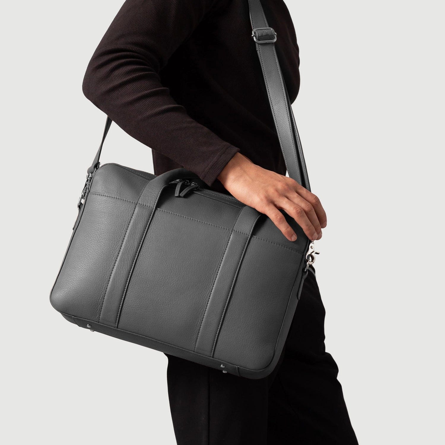 Executive Grey Leather Briefcase - Image 8
