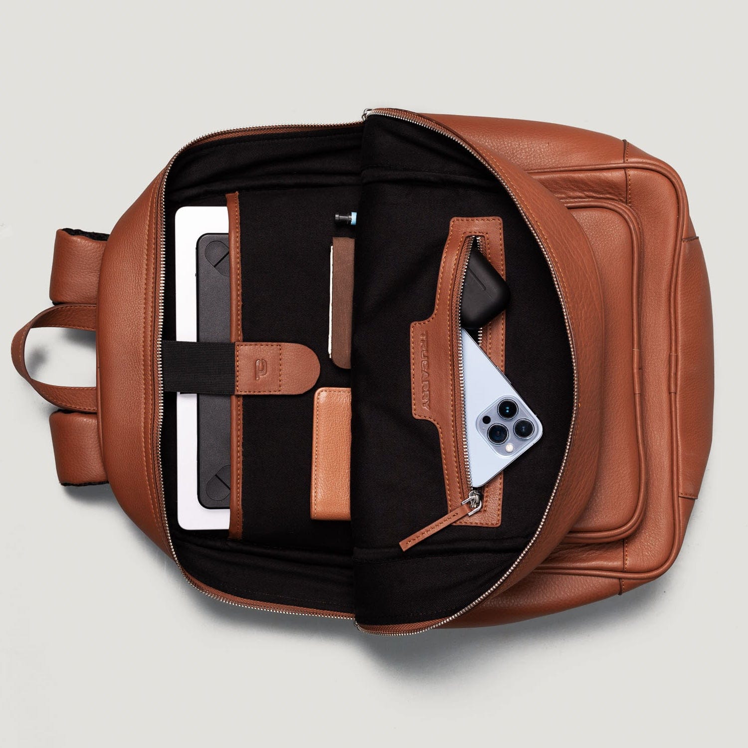 Cognac Full-Grain Milled Leather Everyday Business Backpack