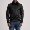 Classic Black Bomber Jacket with Sleeve Zipper Pocket