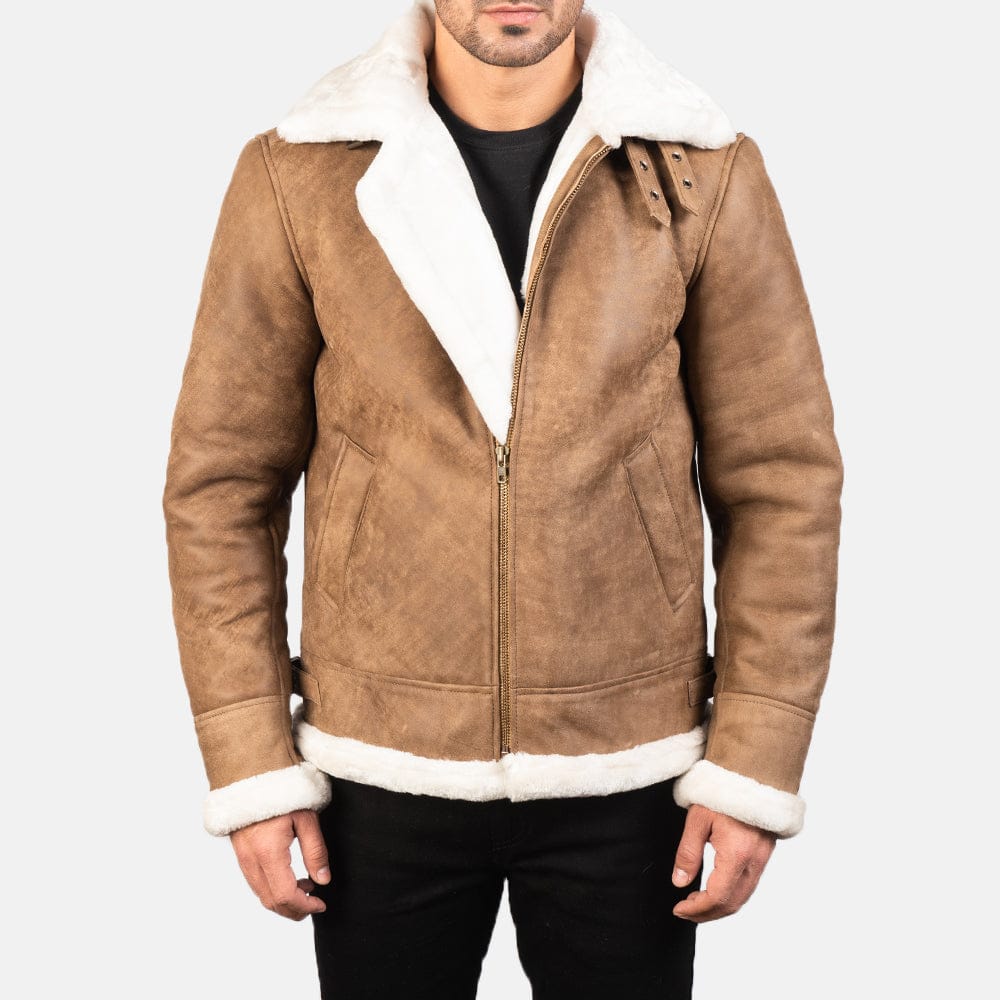 Distressed Brown Sheepskin Shearling B-3 Jacket
