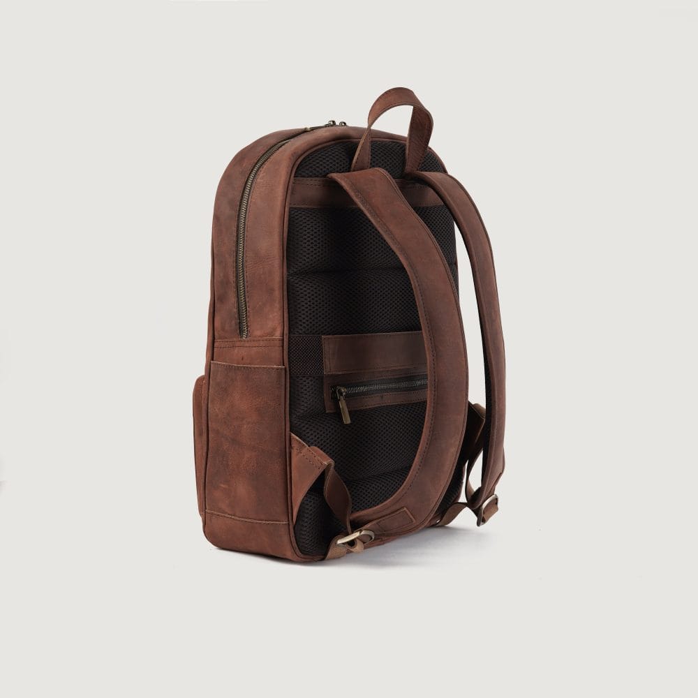 Vintage Pull-Up Leather Business Backpack  - Dark Brown